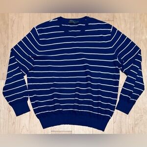 Polo Ralph Lauren Cotton Cashmere Crewneck Sweater Blue White Stripe Men’s Large